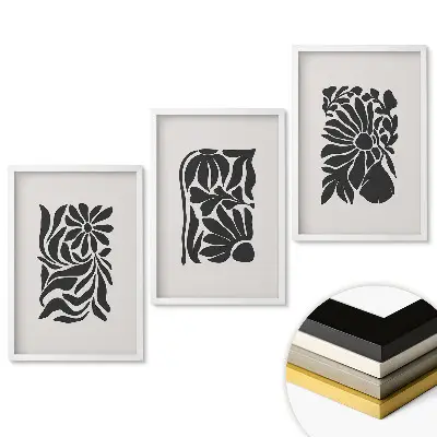 Triptych v rámu Abstraktní květiny v monochromatickém stylu