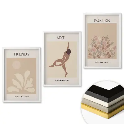Sada obrazů do obývacího pokoje se stylovou grafikou pro moderní interiér