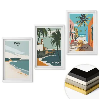 Triptych Tropická místa v retro stylu v rámu
