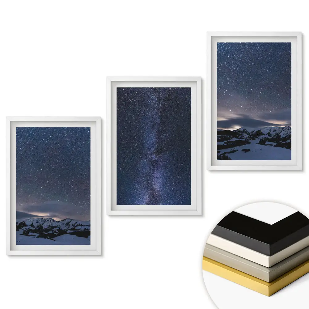 Set obrazů do obývacího pokoje Noční obloha nad horskou krajinou