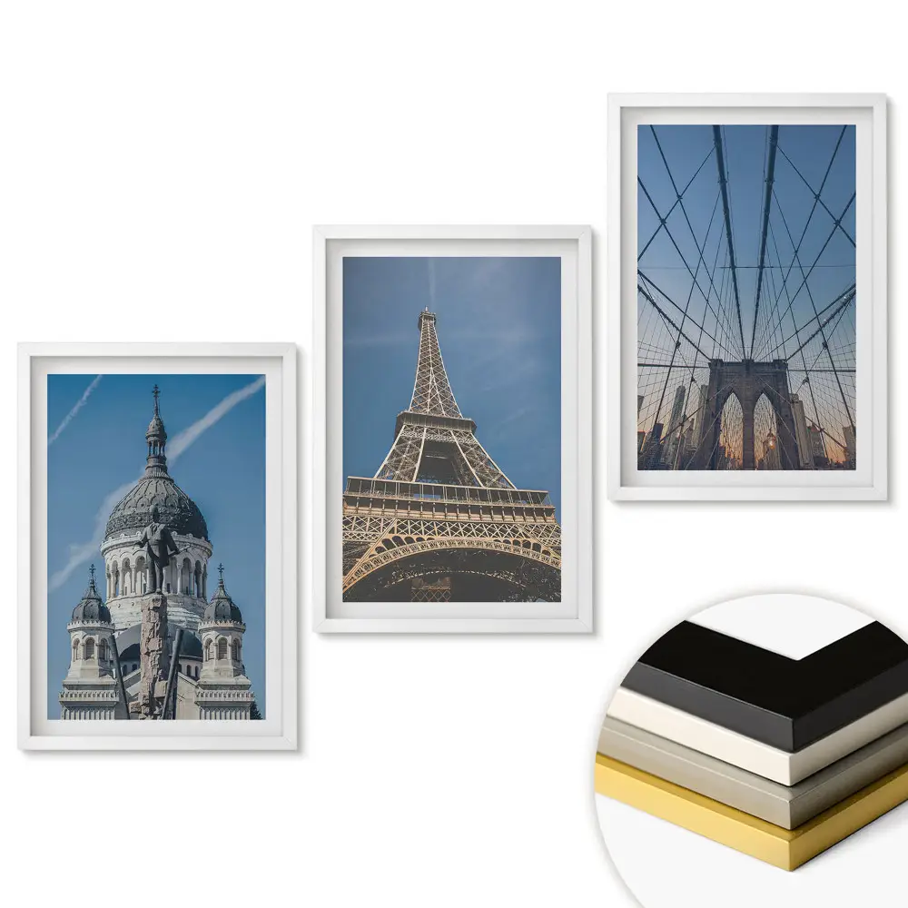 Triptych Památky světa ve třech perspektivách v rámu