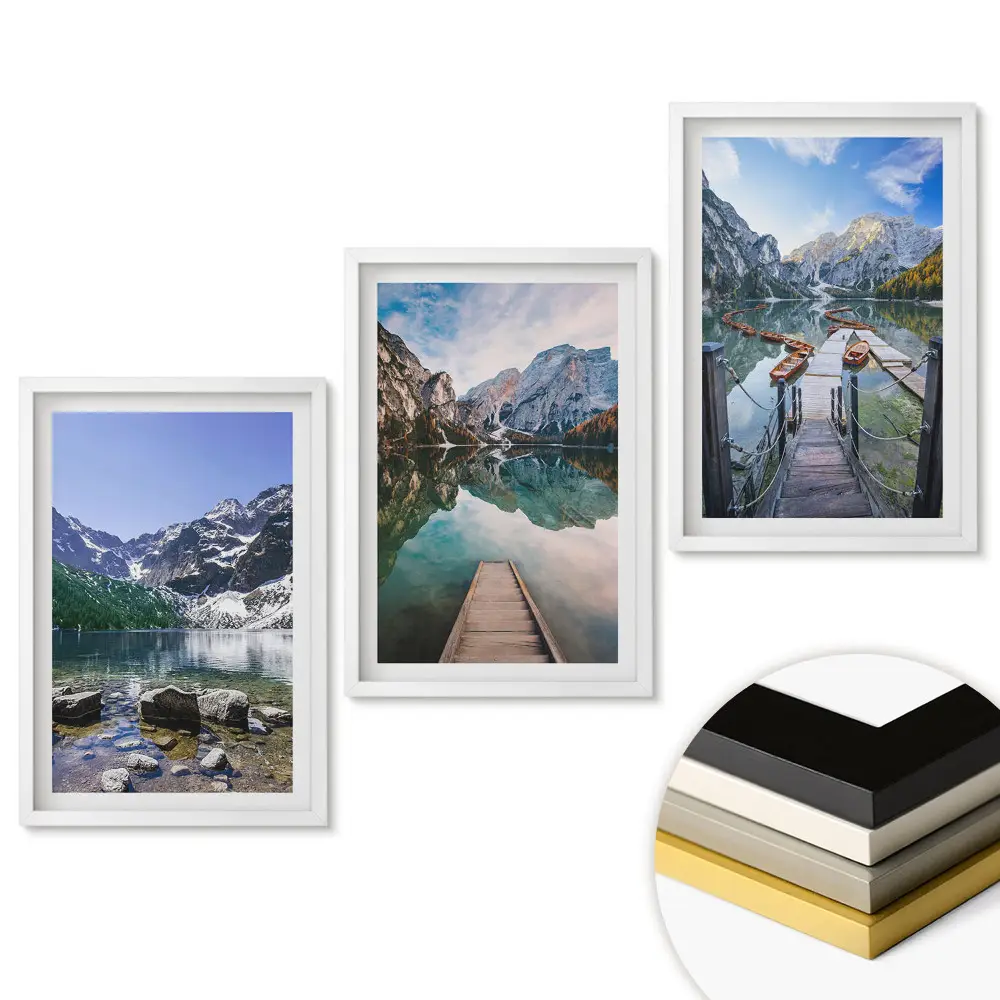Triptych v rámu Malebná horská krajina a jezera