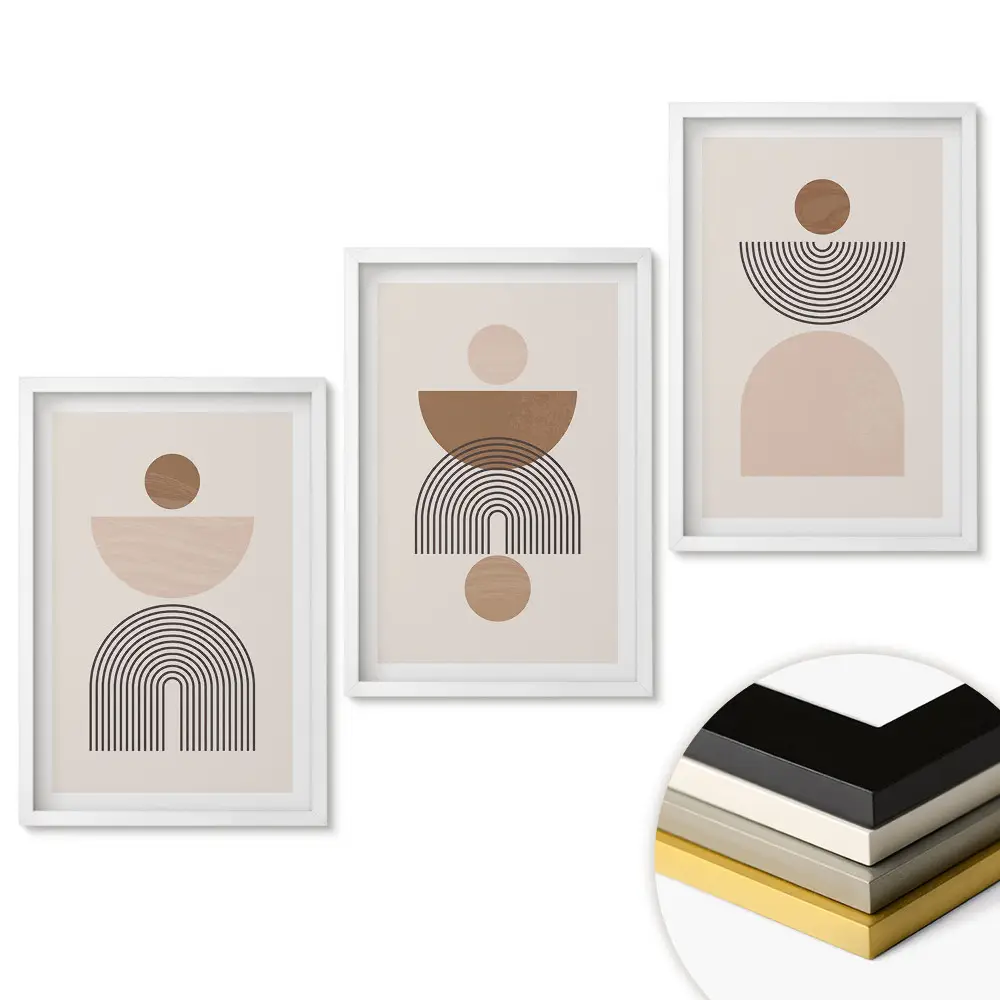 Triptych v rámu Abstraktní tvary v odstínech béžové