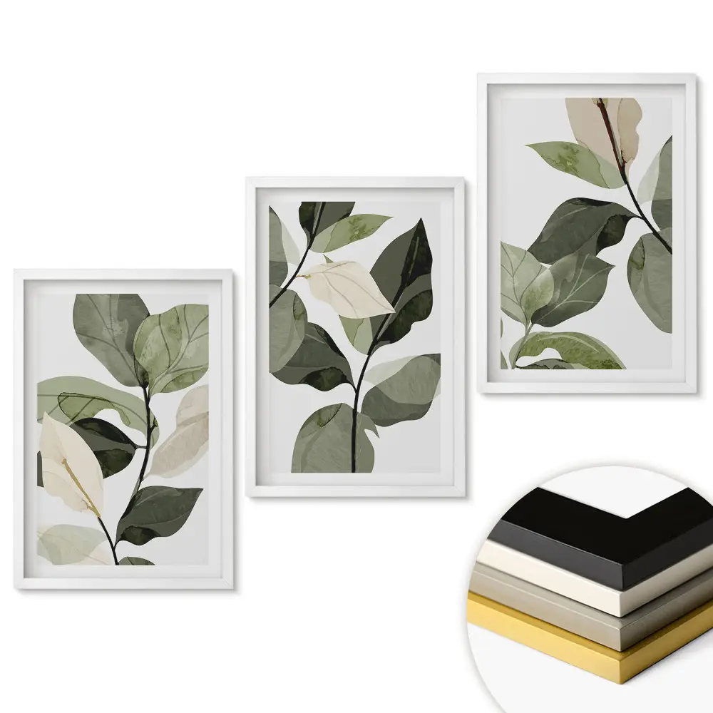 Triptych v rámu Elegance listů v minimalistickém stylu