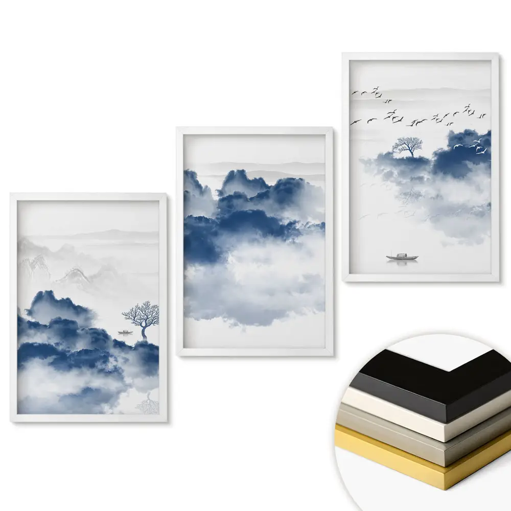 Triptych v rámu Mír v oblacích a krajině
