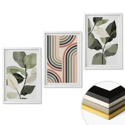 Triptych v rámu s motivem rostlin v moderním stylu