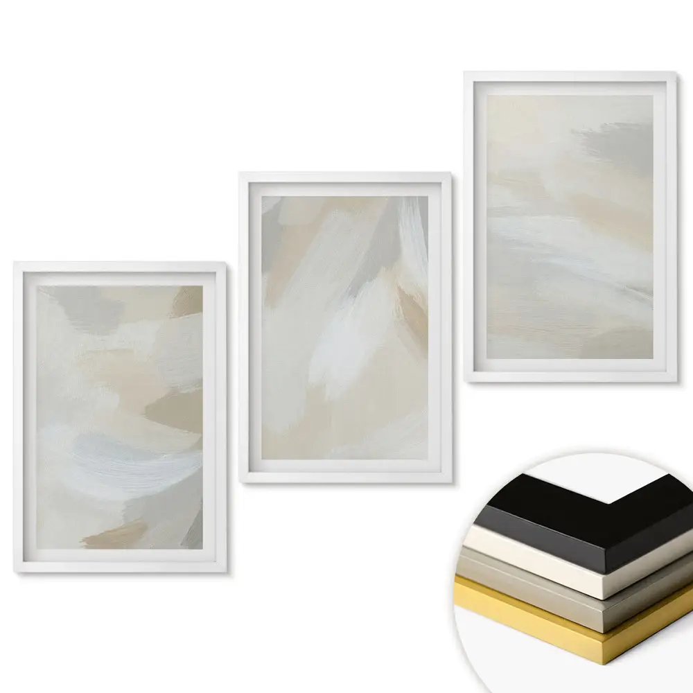 Triptych v rámu Abstraktní kompozice v tlumených barvách