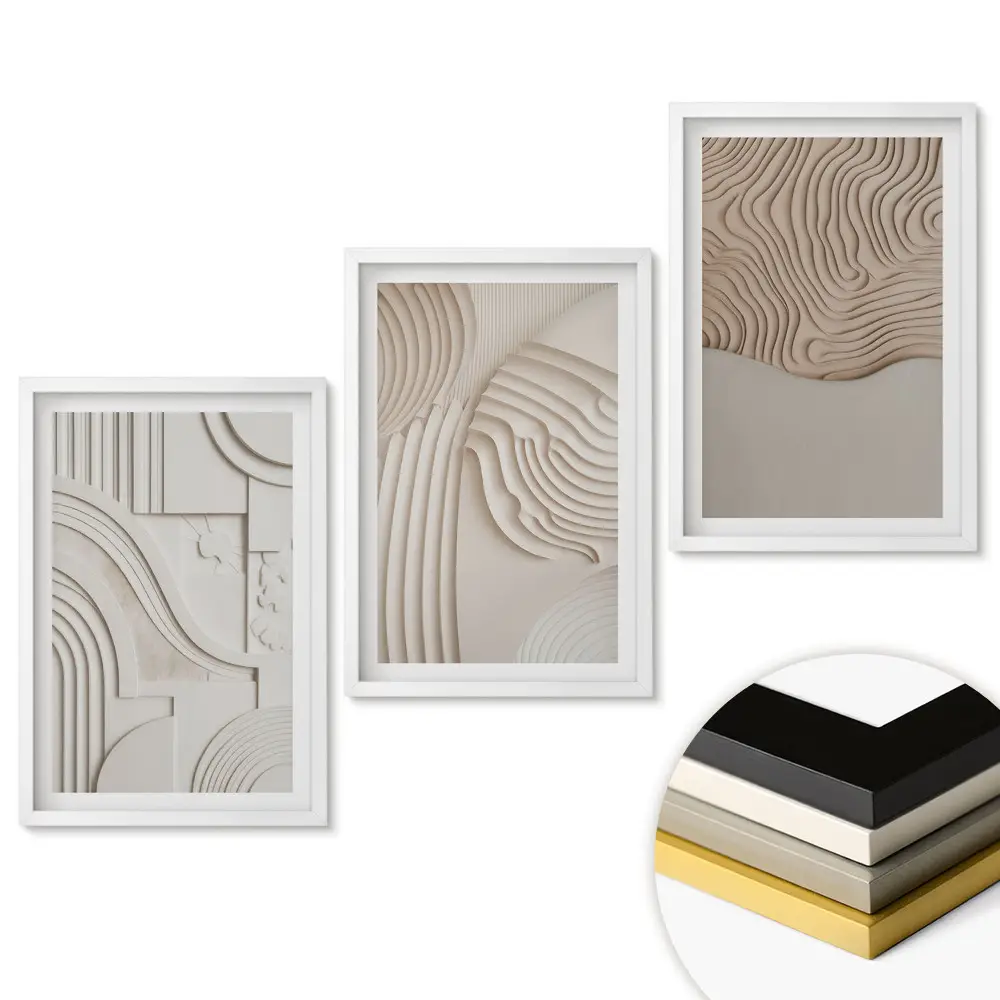 Triptych v rámu Abstraktní formy a textury v reliéfu