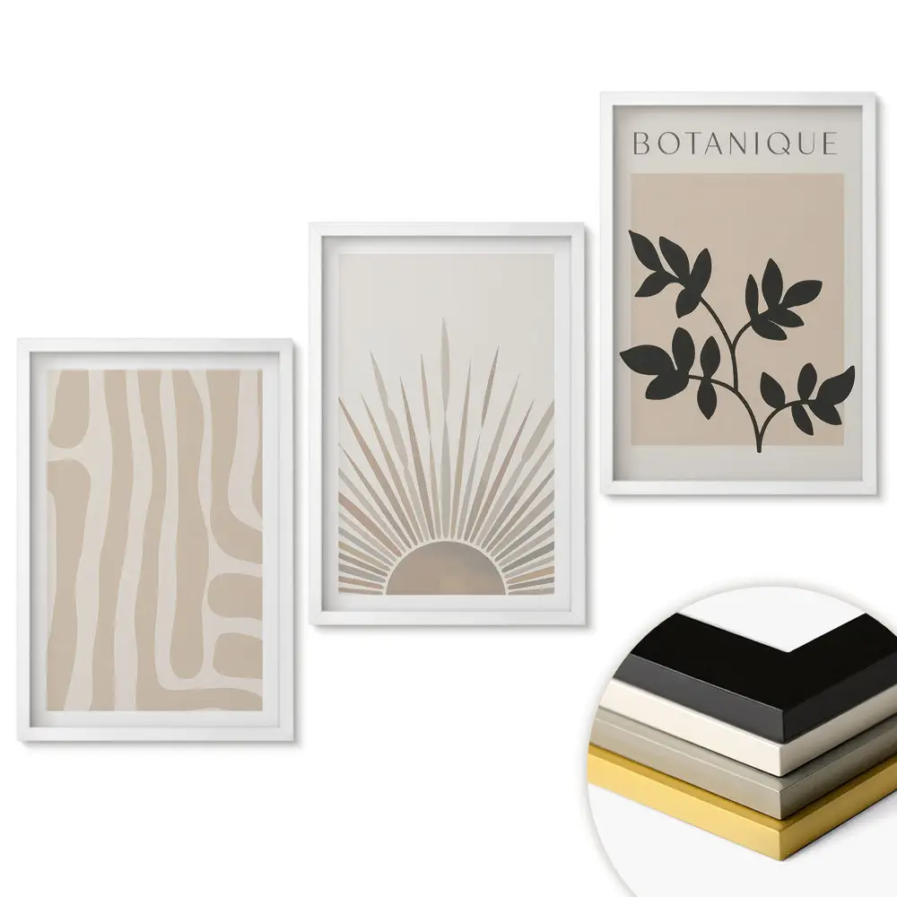 Triptych v rámu stylová grafika v neutrálních barvách
