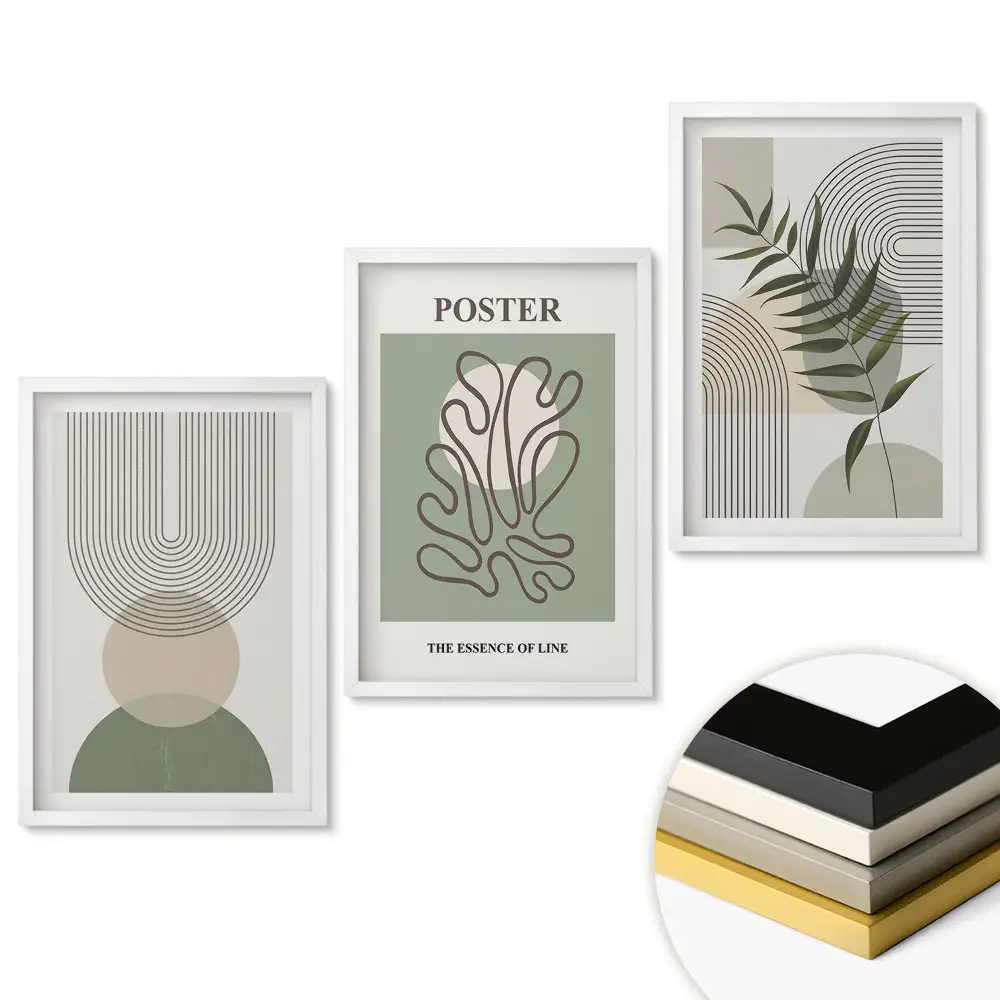 Triptych v rámu Minimalistické vzory v tlumených barvách