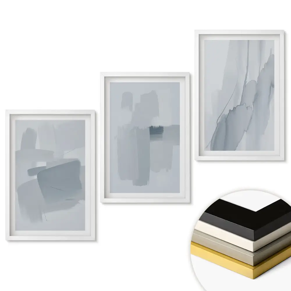 Triptych v rámu Abstraktní odstíny šedé a modré