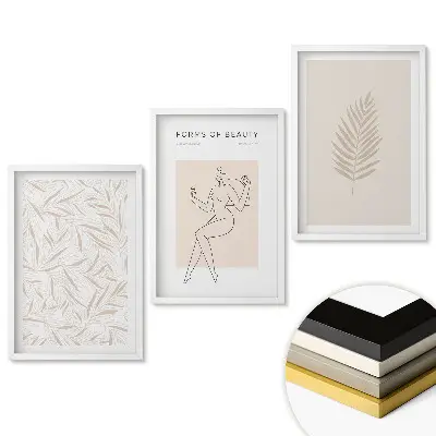 Triptych Elegance a příroda v minimalistickém stylu v rámu