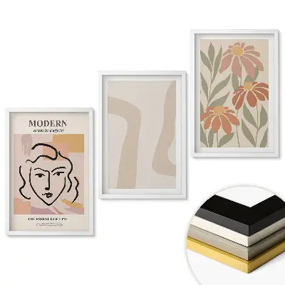Set obrazů do obýváku Moderní grafika s květinami a linkami