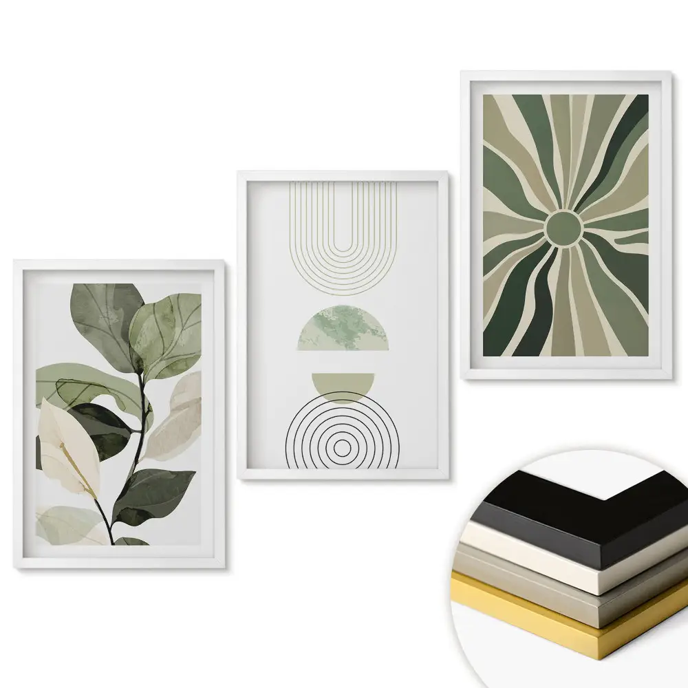 Set obrazů do obýváku Zelené inspirace v minimalistickém stylu