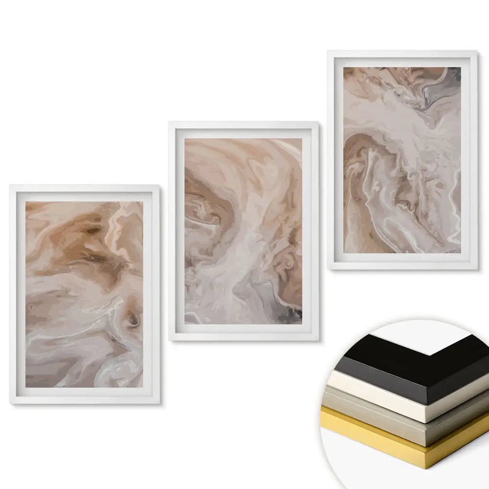 Triptych v rámu Abstraktní vzory v odstínech béžové