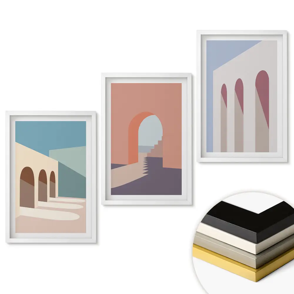Triptych v rámu Moderní architektura v pastelových barvách