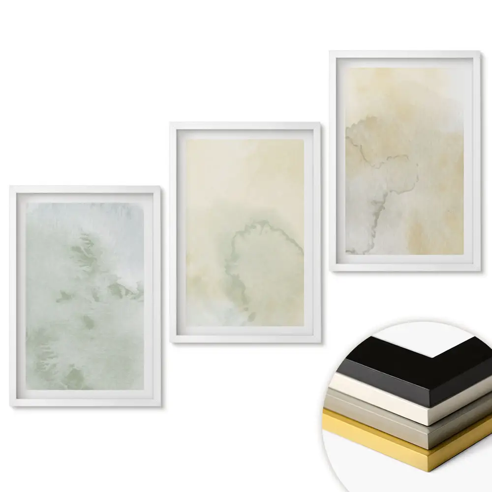Triptych v rámu Abstraktní akvarely v tlumených barvách