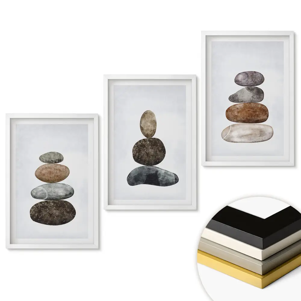 Triptych v rámu Harmonie kamenů v minimalistickém stylu