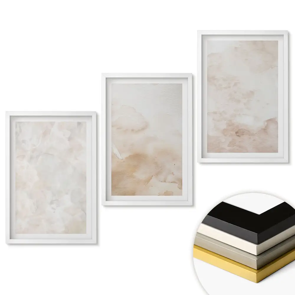 Triptych v rámu Abstraktní akvarely v jemných odstínech