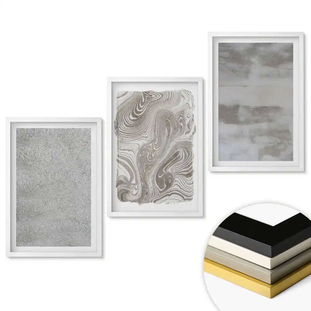 Triptych v rámu Abstraktní vzory v odstínech šedé
