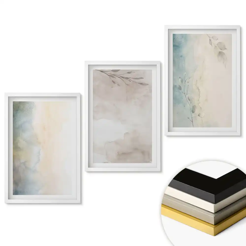 Triptych v rámu Jemné akvarely v tlumených barvách