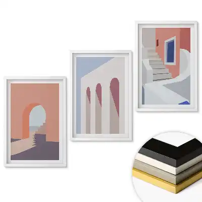 Triptych v rámu Abstraktní architektonické barevné kompozice