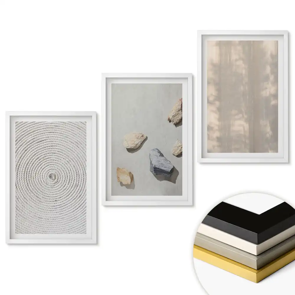 Triptych v rámu Abstraktní textury a přírodní materiály