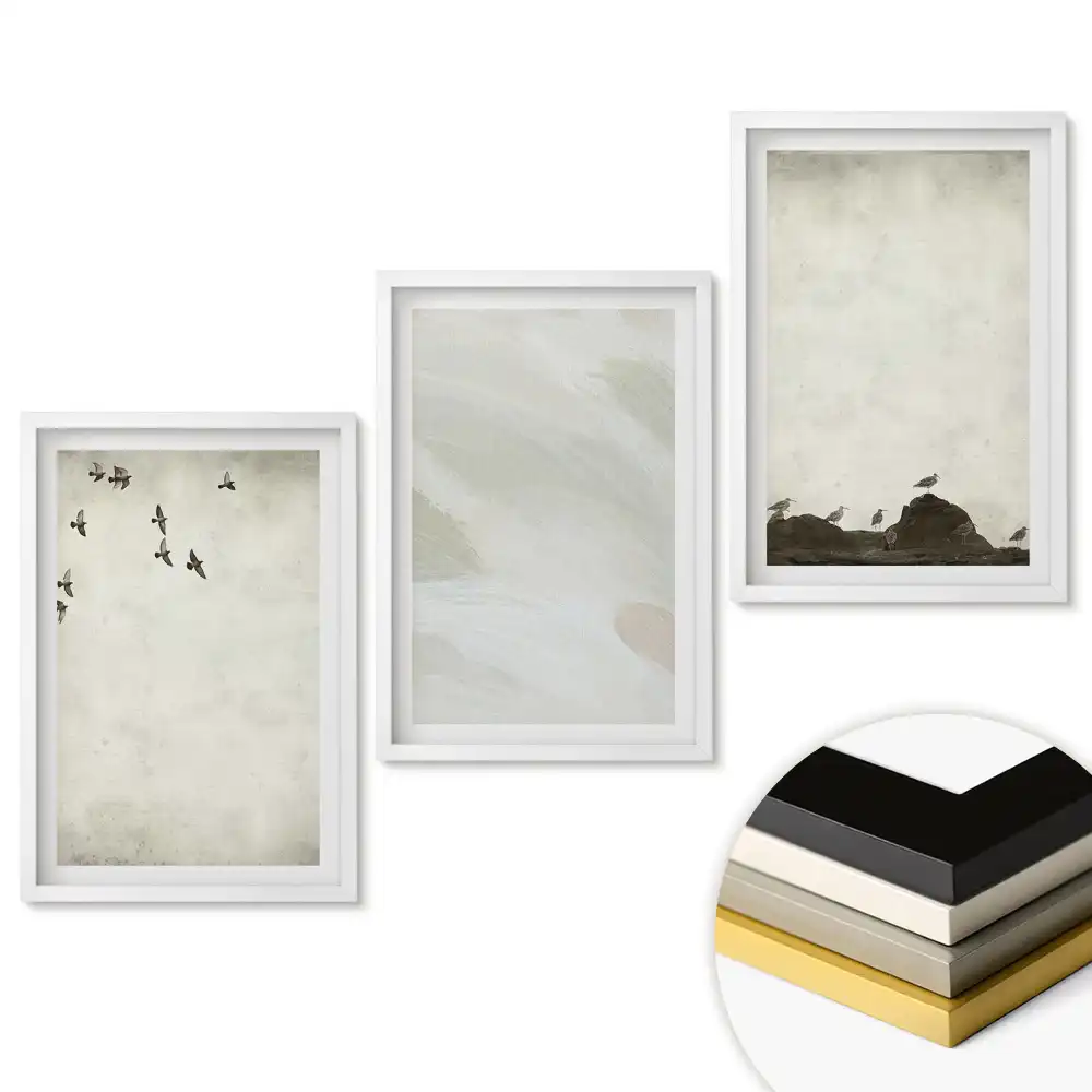 Triptych v rámu Minimalistické krajiny v odstínech šedé