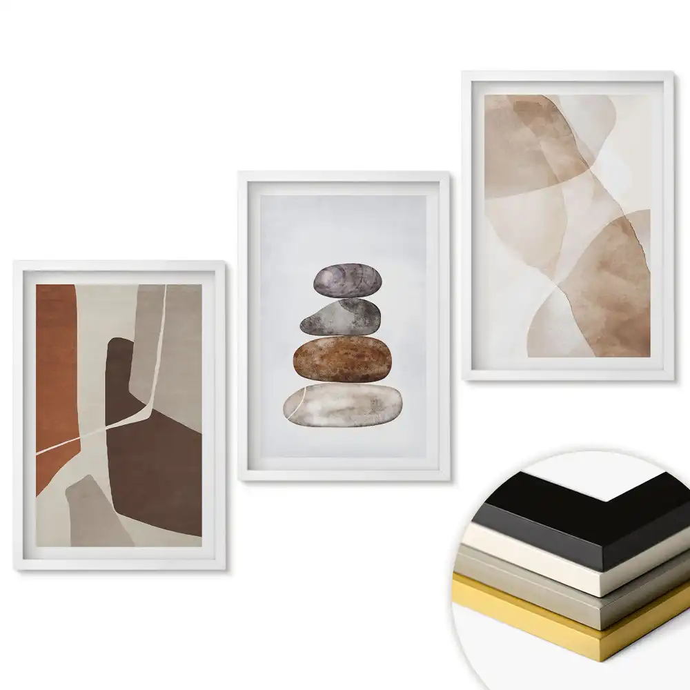 Triptych v rámu Abstraktní tvary a přírodní barvy