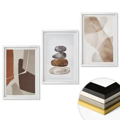 Triptych v rámu Abstraktní tvary a přírodní barvy