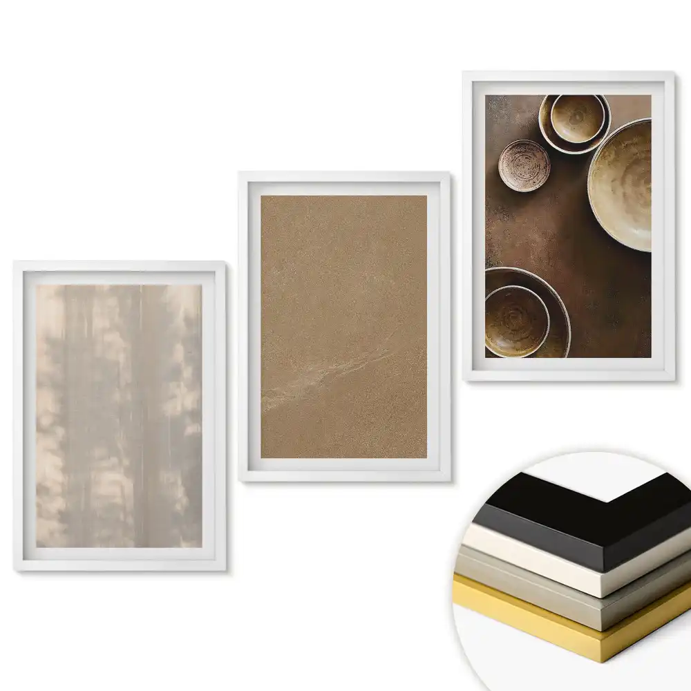 Triptych v rámu Minimalistické kompozice s deskami a texturami