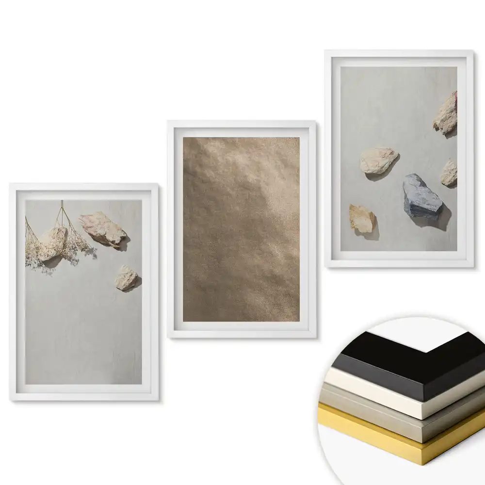 Triptych v rámu Přírodní textury v minimalistickém stylu