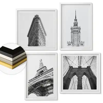 Sada obrazů v rámu Architektonické ikony v černé a bílé