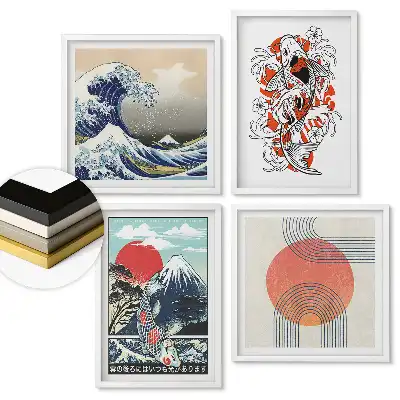 Sada 4 obrazů v rámu v moderním japonském stylu