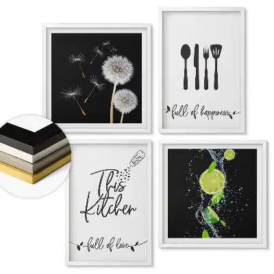 Sada 4 obrazů v rámu Kuchyně plná lásky a štěstí