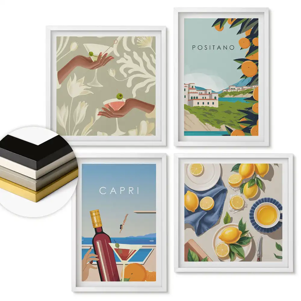 Sada obrazů v rámu Krajina Itálie Capri a Positano