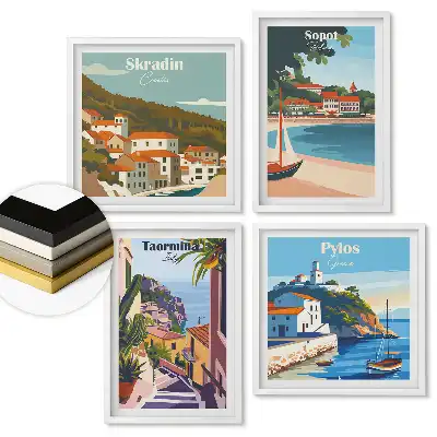 Sada 4 obrazů v rámu Krajina Evropy: Lahodná místa pro dovolenou