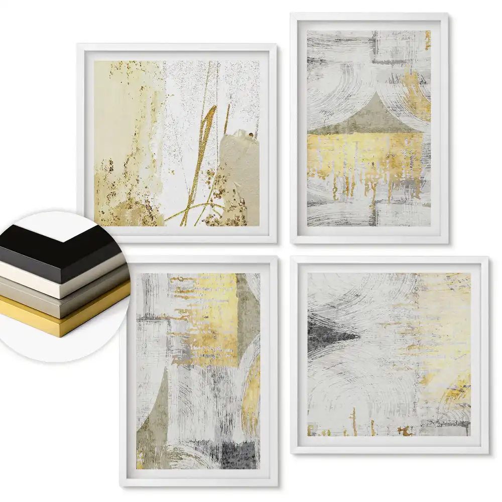 Sada 4 obrazů v rámu Abstraktní kompozice ve zlatých odstínech