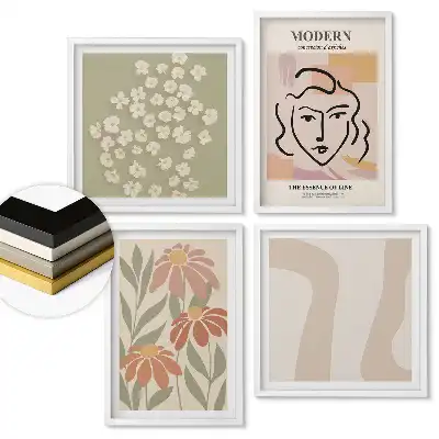 Sada 4 obrazů v rámu Moderní grafika v jemných barvách