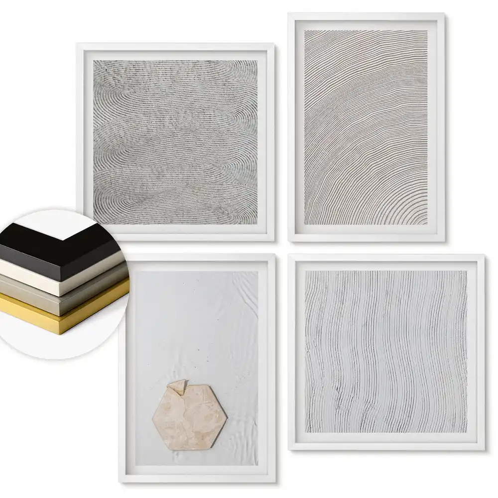 Sada obrazů v rámu Abstraktní vzory v odstínech šedé
