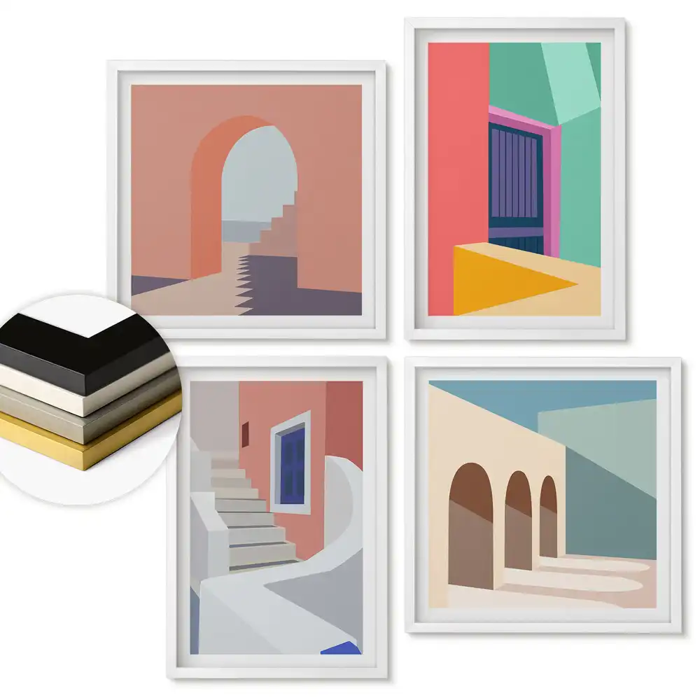 Sada obrazů v rámu Abstraktní architektura v pastelových barvách