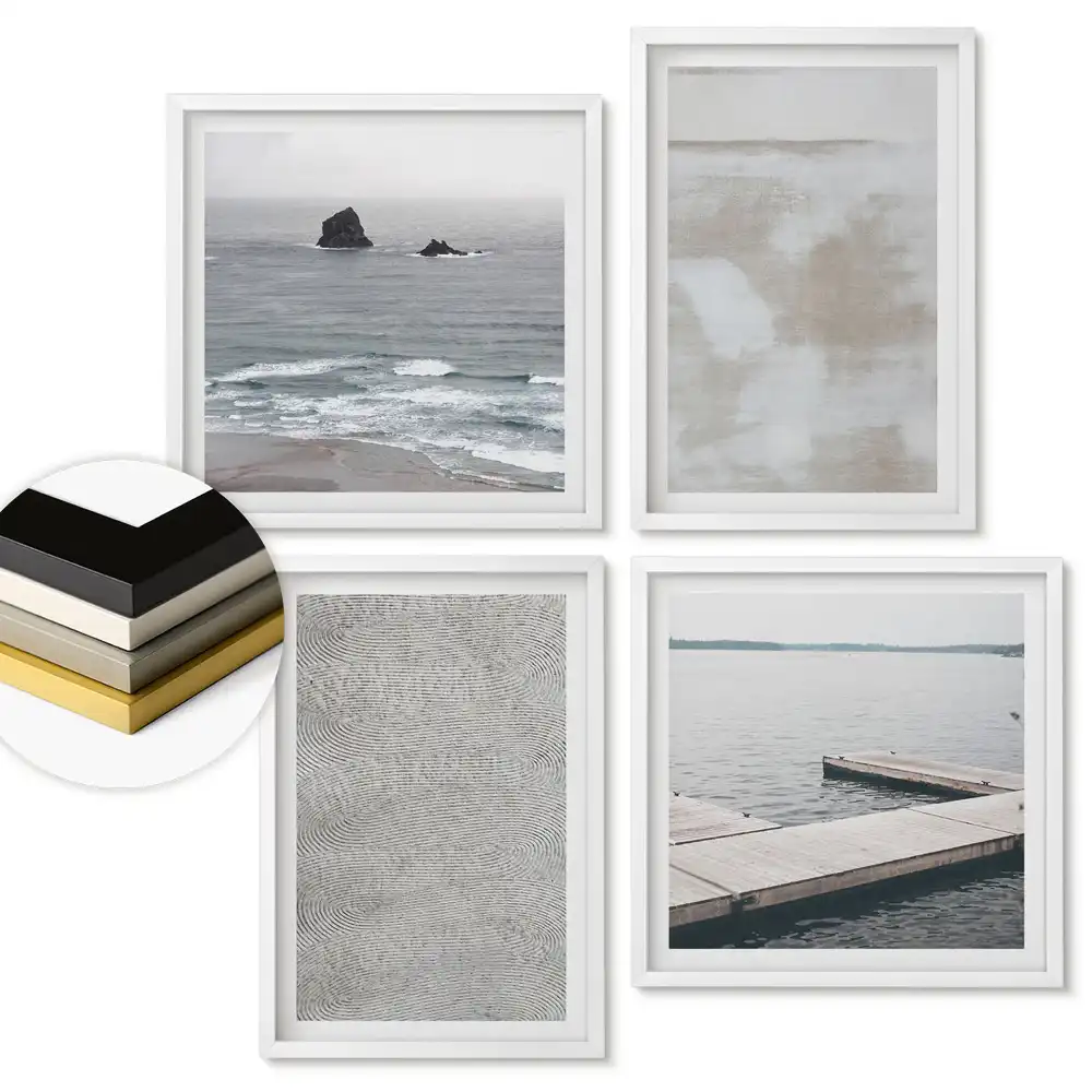 Sada 4 obrazů v rámu Klid přírody v minimalistickém stylu