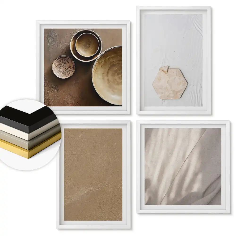 Sada 4 obrazů v rámu Přírodní textury a minimalistický design