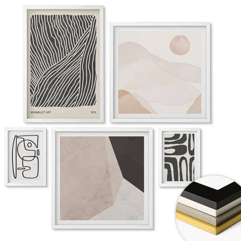 Sada 5 obrazů v rámu Moderní formy v minimalistickém stylu
