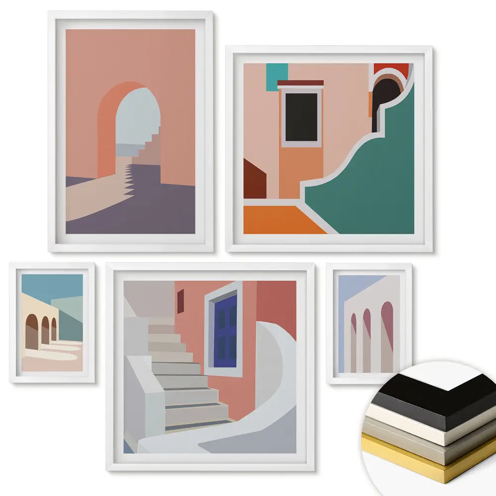 Sada 5 obrazů v rámu Barvy architektury v minimalistickém stylu