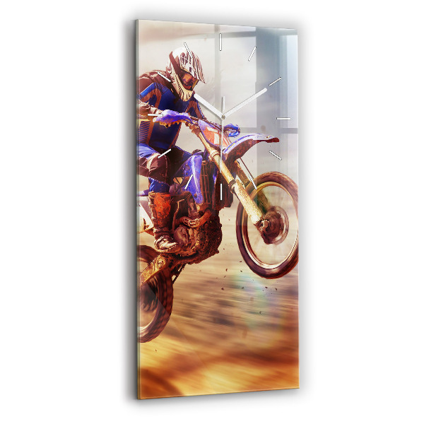 Skleněné nástěnné hodiny vertikální Enduro motokros