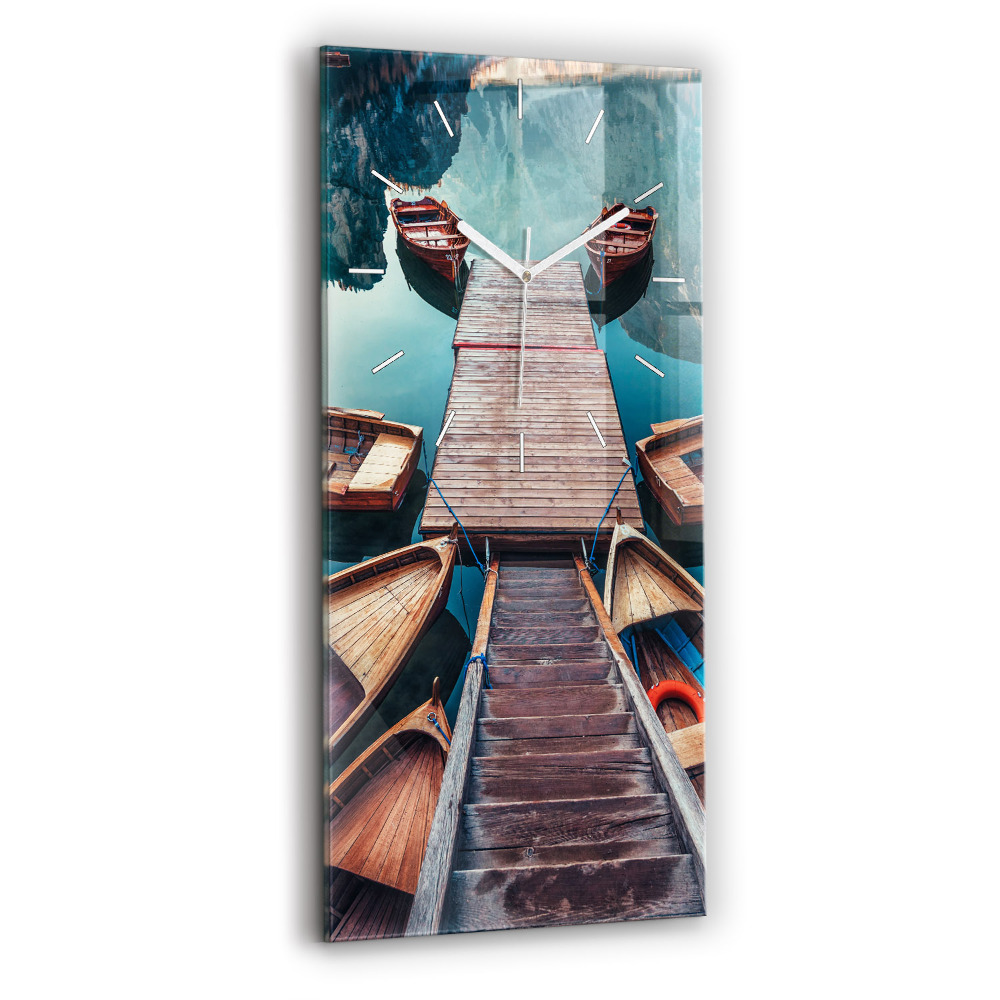 Skleněné hodiny na stěnu vertikální Most a jezero