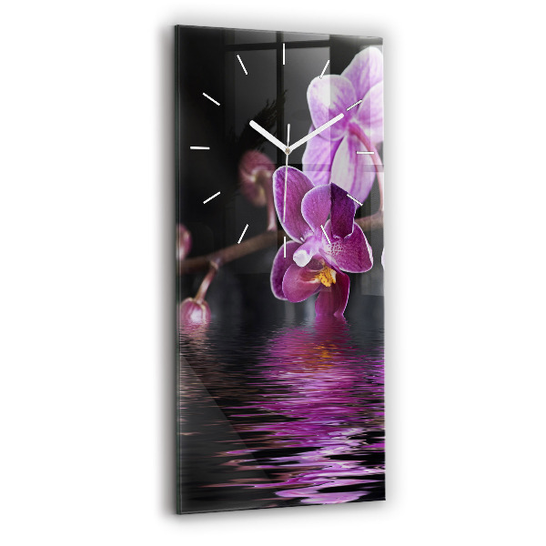 Skleněné hodiny nástěnné vertikální Květ orchideje na vodě