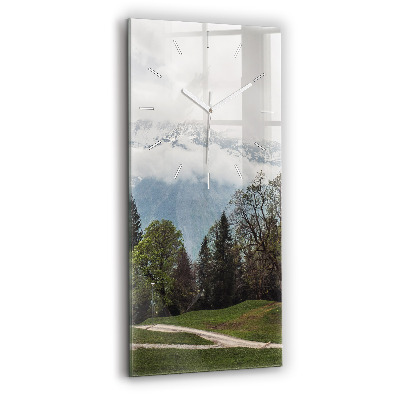 Skleněné nástěnné hodiny vertikální Pohled na hory