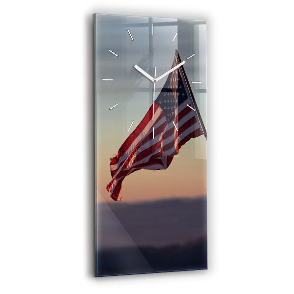 Hodiny na skle vertikální Vlajka USA